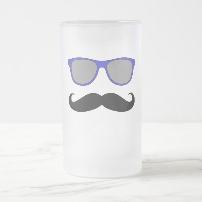 Moustache and Blue Sunglasses Humour Frosted Glass Beer Mug (Center)