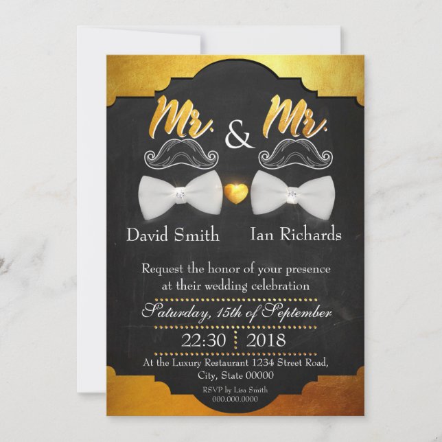 Moustache and bow for Mr and Mr Invitation (Front)