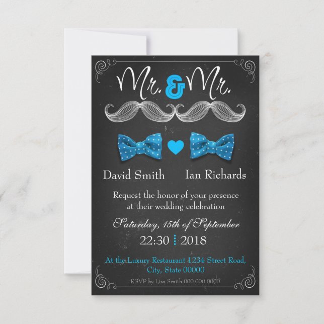 Moustache and bow for Mr and Mr Invitation (Front)