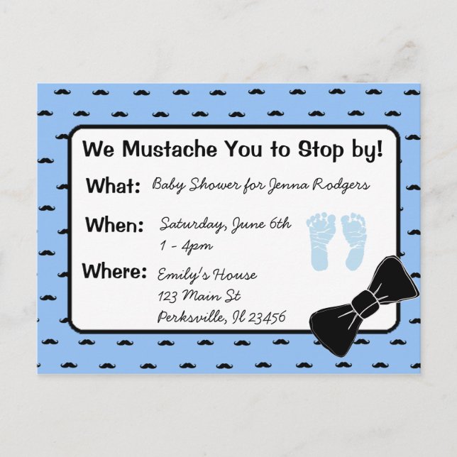Moustache and Bow tie Baby Shower Invitation Postcard (Front)