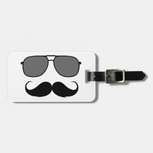 moustache and glasses luggage tag