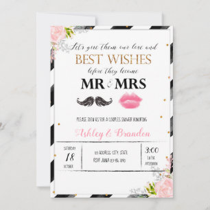 Moustache and lips couples shower invitation