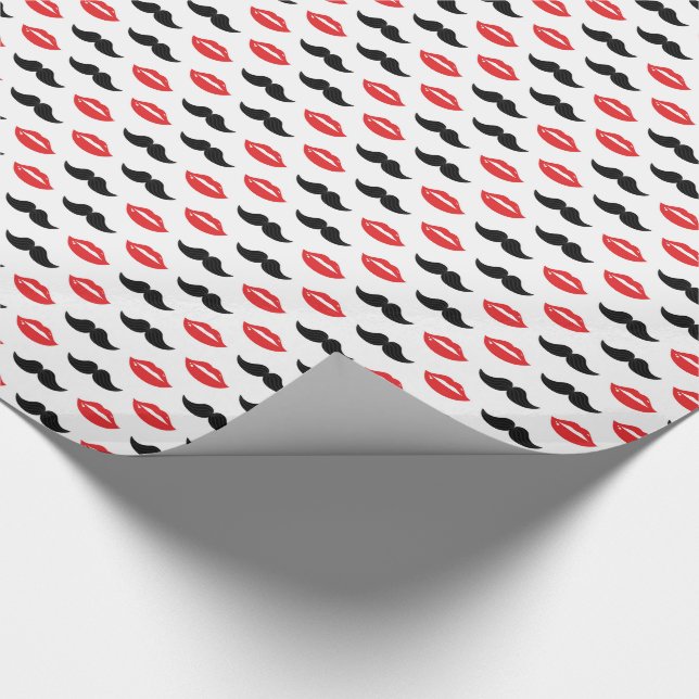 Moustache and Lips His & Hers Wedding Pattern Wrapping Paper (Corner)