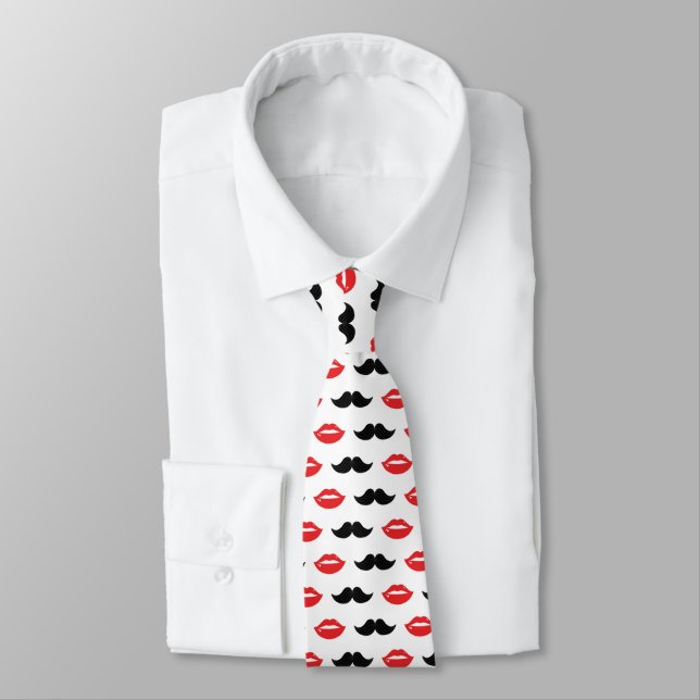 Moustache and Lips Red & Black Pattern Tie (Tied)