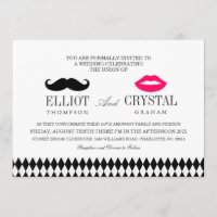 Moustache and Lips Wedding Invitation Blk Text