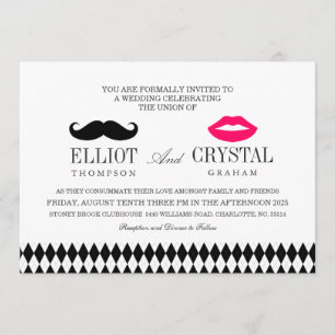 Moustache and Lips Wedding Invitation Blk Text
