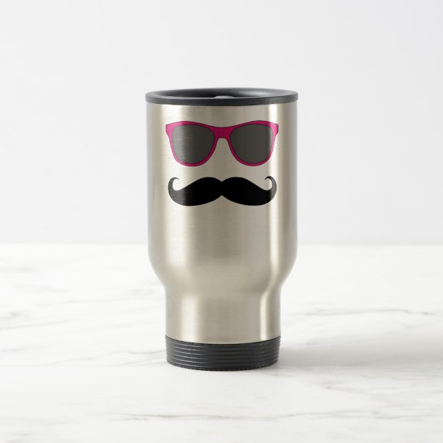 Moustache and Pink Sunglasses Humour Travel Mug (Center)