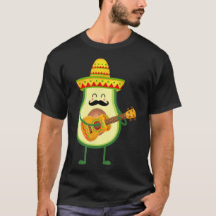 Moustache Avocado Playing Guitar Sombrero Cinco De T-Shirt