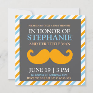 Moustache baby boy shower invites