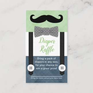 moustache baby diaper raffle ticket green navy blu enclosure card