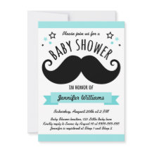 Moustache baby shower aqua blue