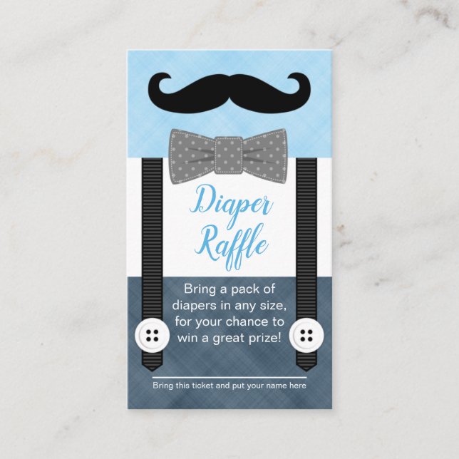 Moustache baby shower diaper raffle ticket navy enclosure card (Front)