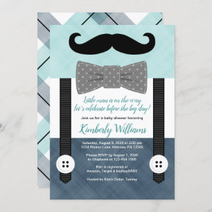 moustache baby shower invitation boy mint navy gre