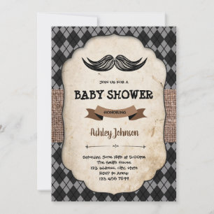 Moustache baby shower invitation card