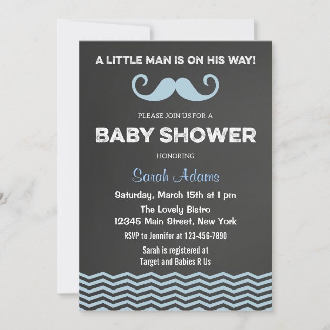 Moustache Baby Shower Invitation Chalkboard (Front)