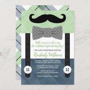 moustache baby shower invitation green navy bow ti