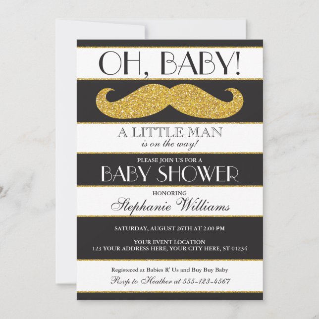 Moustache Baby Shower Invitation - Little Man (Front)