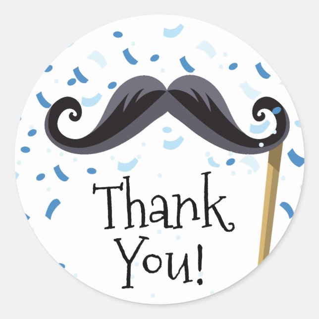 Moustache Baby Shower Thank You Favour Sticker (Front)