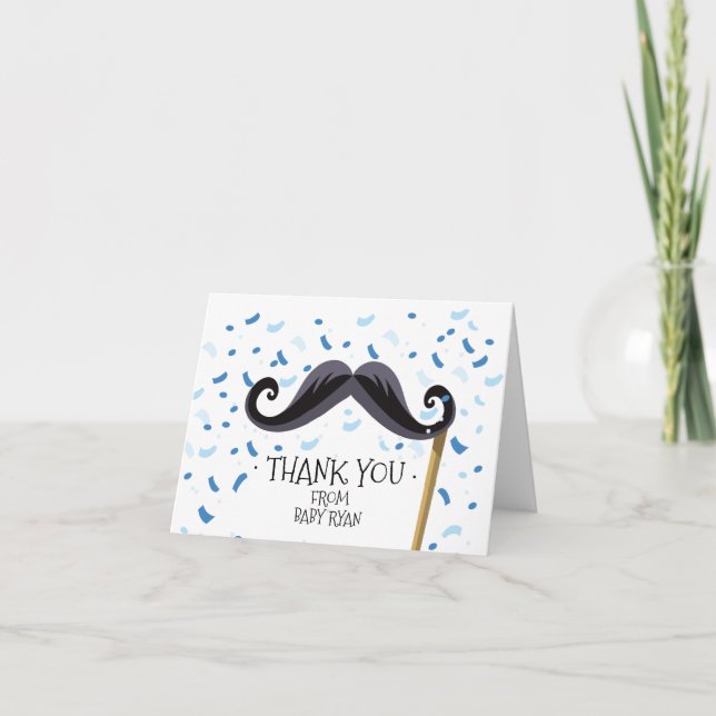 Moustache Baby Shower Thank You Note Card (Front)