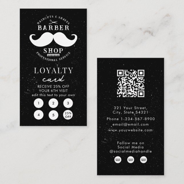 Moustache Barber Shop Hairstylist Loyalty Card (Front/Back)