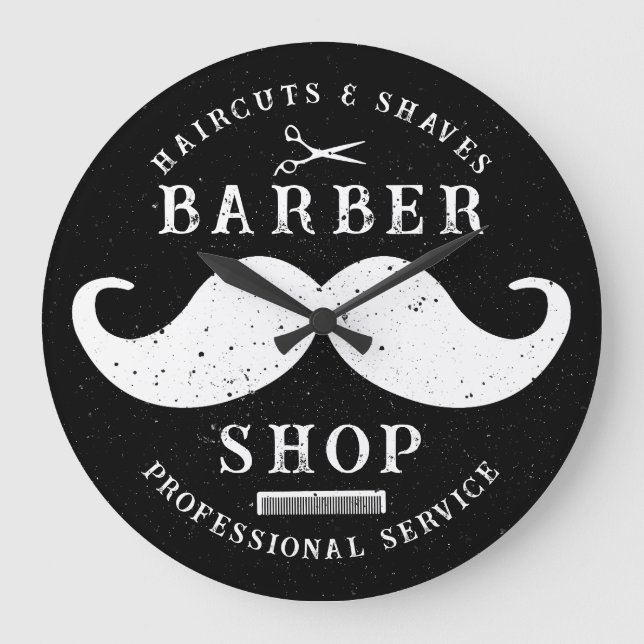 Moustache Barber Shop Modern Hairstylist Barbersho Large Clock (Front)