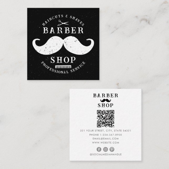 Moustache Barber Shop Modern Masculine Hairstylist Square Business Card (Front/Back)