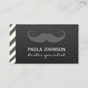 Moustache Barber Shop Pole Black Leather Business Card