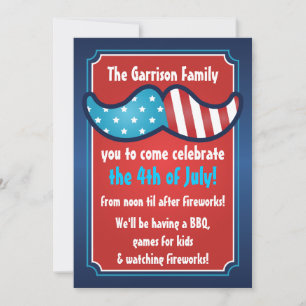 Moustache Bash 4th of July Party Invitations
