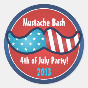 Moustache Bash 4th of July Party Stickers