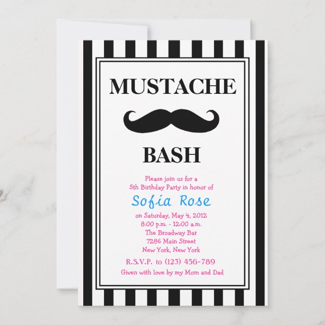 Moustache Bash Birthday Invitation (Front)