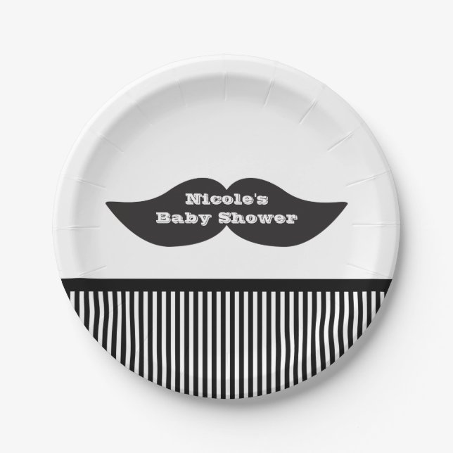 Moustache Bash Birthday PARTY Modern Plates (Front)