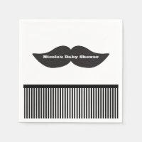 Moustache Bash Black & White Striped Party Napkins