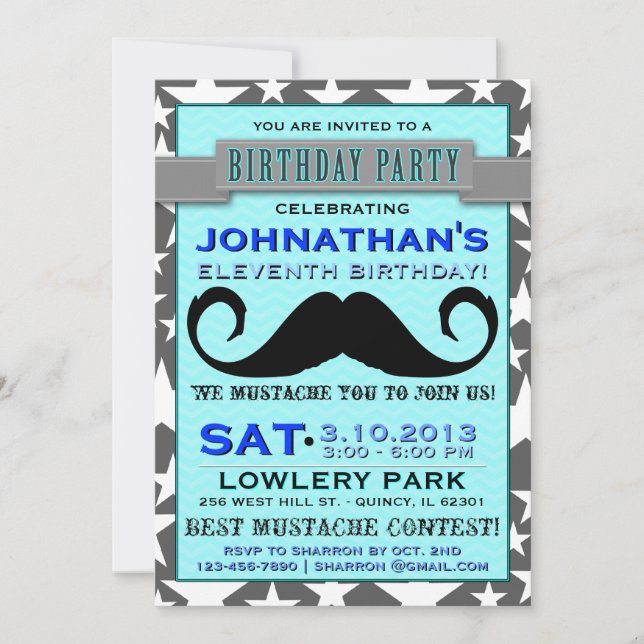 Moustache Bash Chevron Birthday Party Invitation (Front)