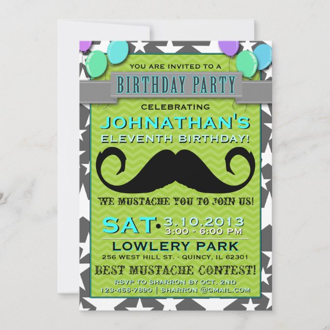 Moustache Bash Chevron Birthday Party Invitation (Front)