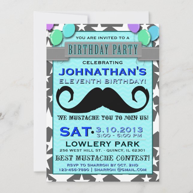 Moustache Bash Chevron Birthday Party Invitation (Front)