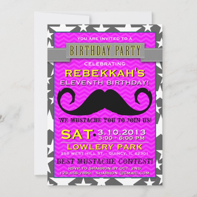 Moustache Bash Chevron Birthday Party Invitation (Front)
