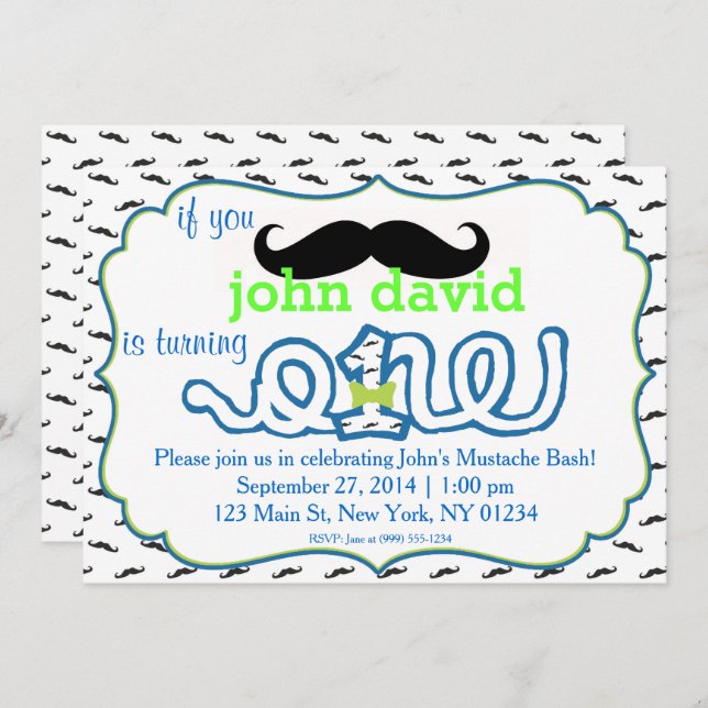 Moustache Bash First Birthday Invitation (Front/Back)