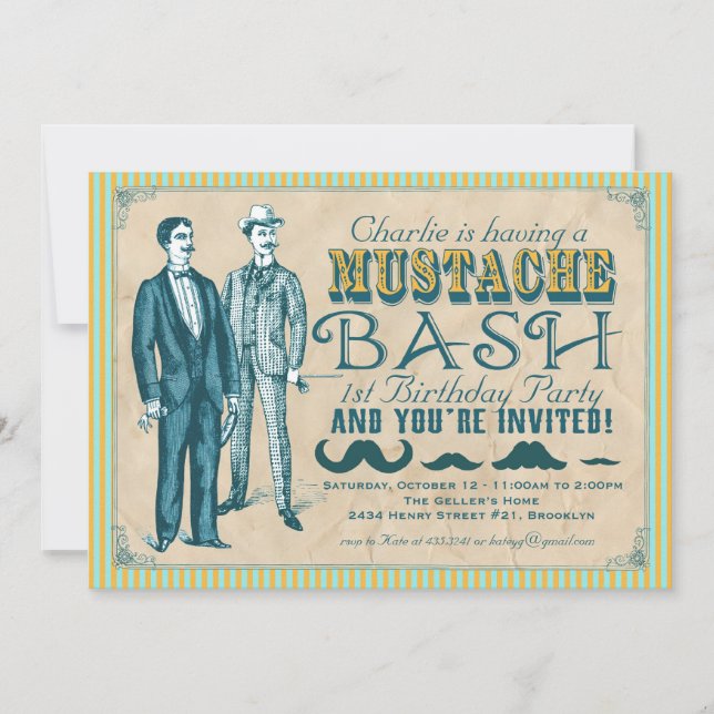 Moustache Bash Party Invitation (Front)