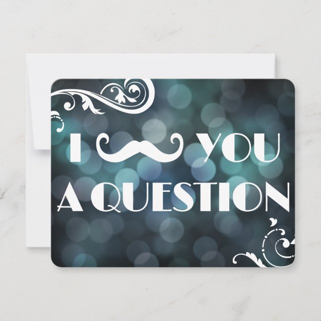 Moustache Bash Question Bokeh Lights Invitations (Front)