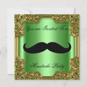 Moustache  Birthday Party Invitation Green