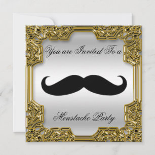 Moustache  Birthday Party Invitation Silver