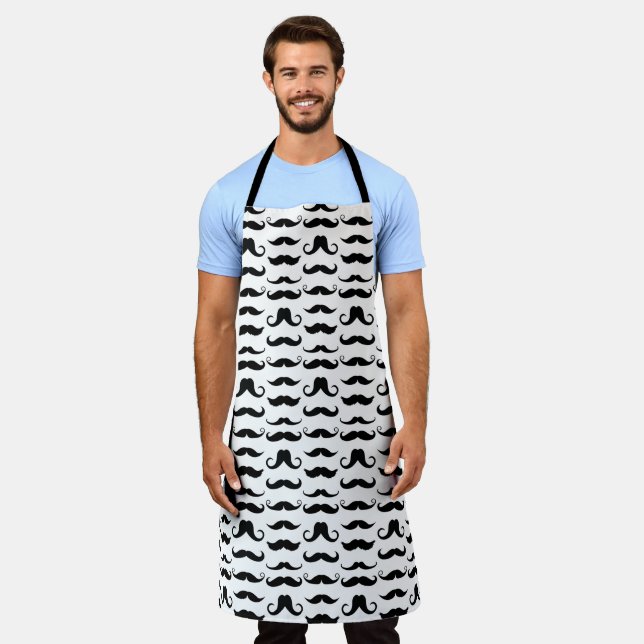 Moustache Black And White Fun Pattern Apron (Worn)