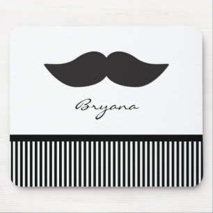Moustache Black White Striped Computer Mouse Pad