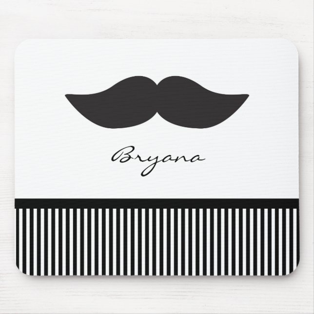 Moustache Black White Striped Computer Mouse Pad (Front)