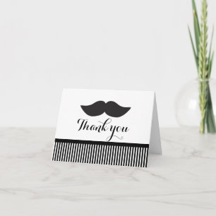 Moustache Black & White Striped Thank You Fold Car Card
