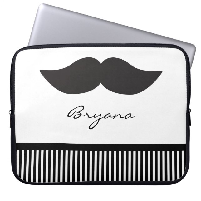 Moustache Black White Stripes Laptop Sleeve Case (Front)