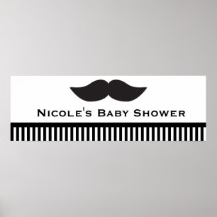 Moustache Black & White Stripes Modern Party Poster