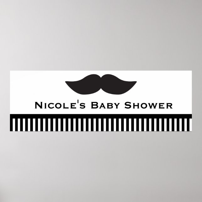 Moustache Black & White Stripes Modern Party Poster (Front)