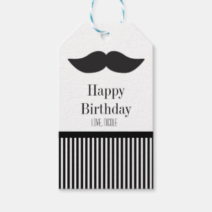 Moustache Black & White Stripes Party Gift Tag