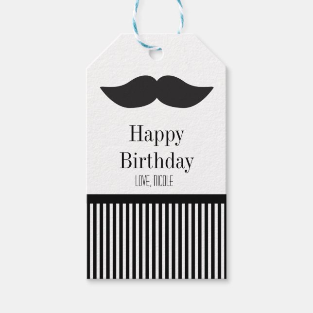 Moustache Black & White Stripes Party Gift Tag (Front)